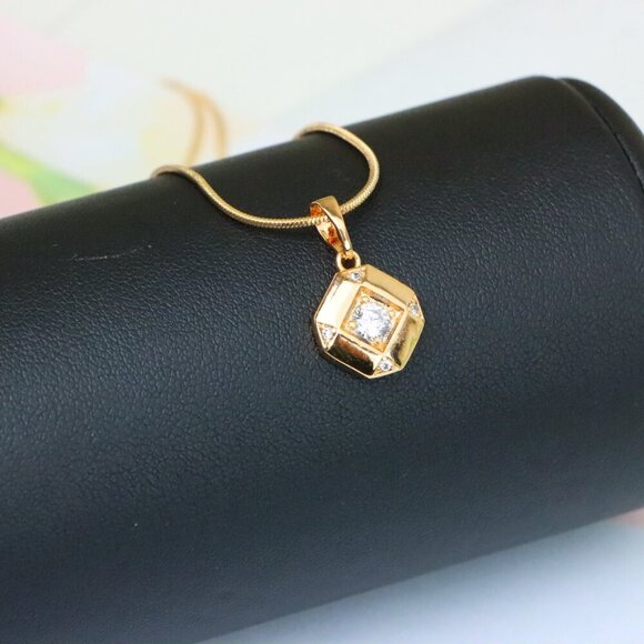 "Rose Gold Geometric Pendant with Central Sparkling Stone Detail, XPPT1387 - Picture 13 of 14